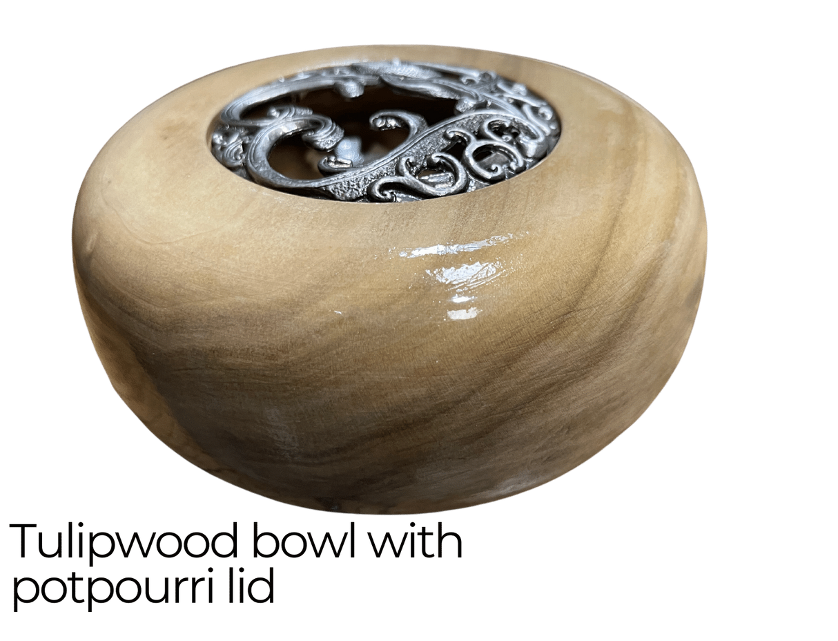 tulipwood bowl with pewter potpourri lid