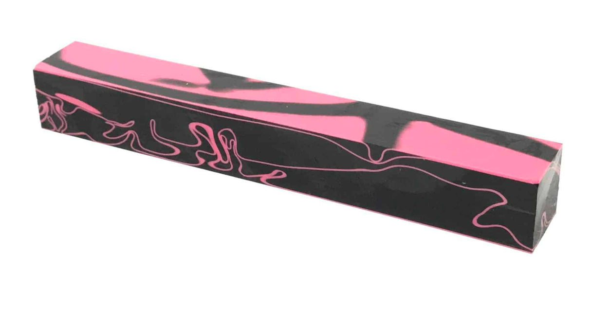 Black & Pink Swirls (Pink Panther) - Acrylic Kirinite Pen Blank Kirinite